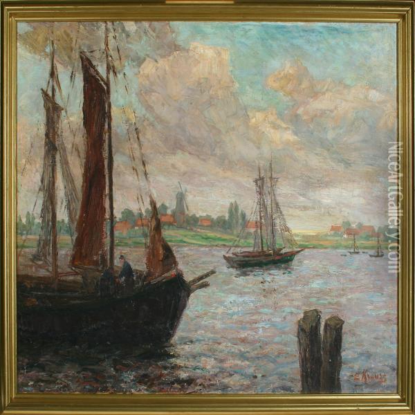 Scenery With Sailboats Oil Painting - Emil Krause