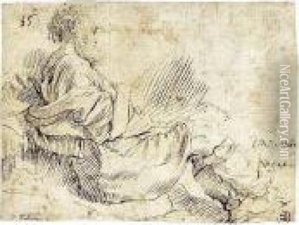 A Bearded Man Seated On The Ground Oil Painting - Giovanni Battista Caracciolo
