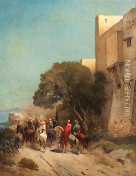 Arabes Sur La Corniche Oil Painting - Emile Regnault de Maulmain