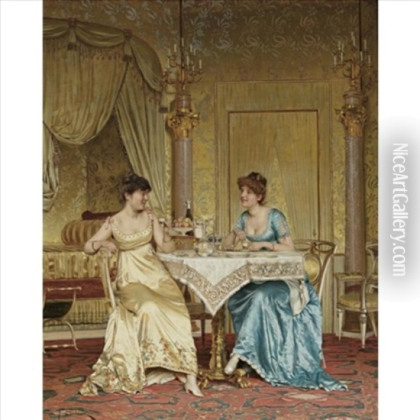 Gossip With Breakfast Oil Painting - Charles Soulacroix
