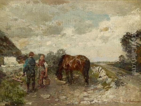 Estonian Farmers Oil Painting - Gregor Von Bochmann