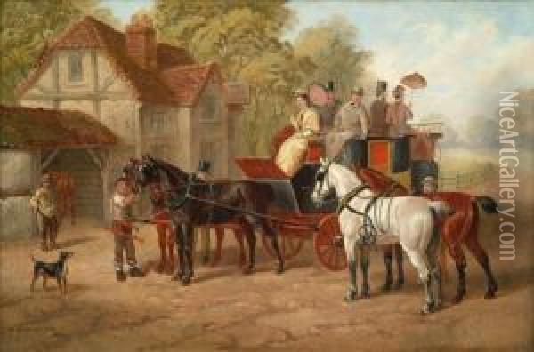 Outside The Coach And Horses Oil Painting - Edward Benjamin Herberte