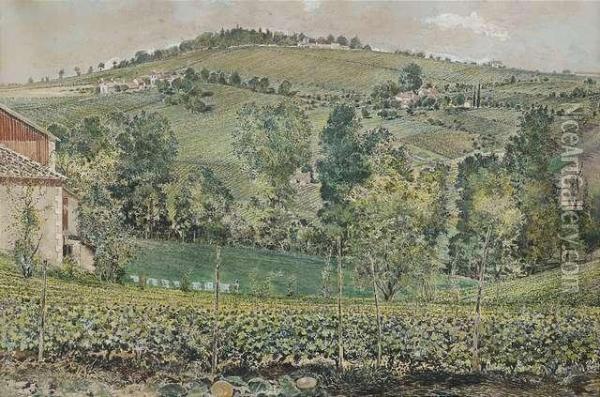 French Landscape With Vineyards Near Bordeaux. Oil Painting - Gabriel Barrat