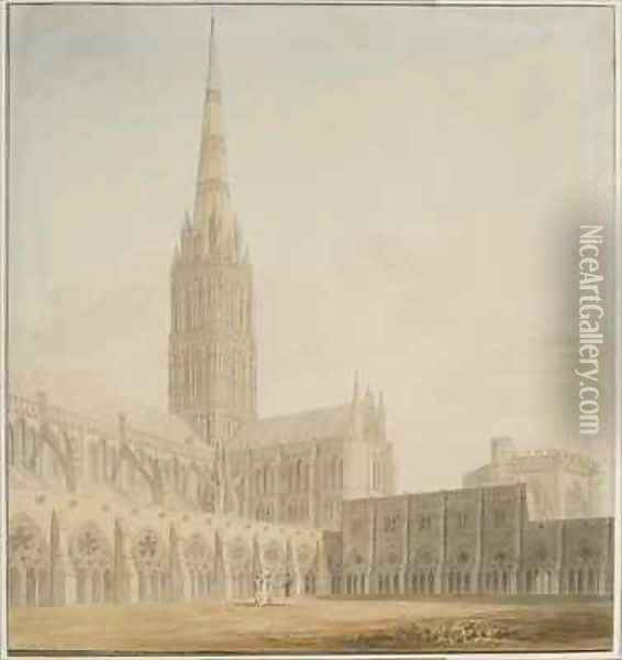 Salisbury Cathedral from the South West Oil Painting - John Buckler
