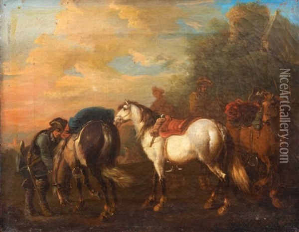 Cavaliers Et Leurs Montures Dans Un Paysage Oil Painting - Jan Peeter Verdussen