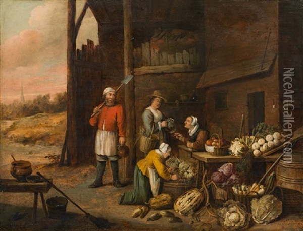 Vegetable Seller Oil Painting - Thomas Van Apshoven
