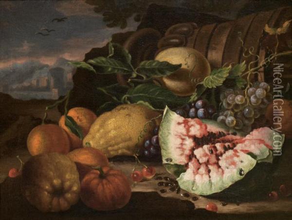 Nature Morte A La Pasteque Et Aux Fruits Oil Painting - Agostino Verrocchi