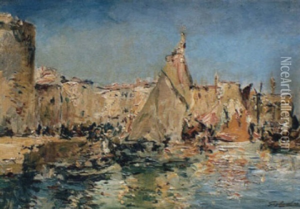 Barques Sous Voiles A Quai Oil Painting - Julien Gustave Gagliardini