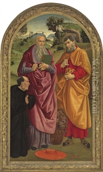 Saint Jerome And Saint Joseph With A Donor Oil Painting - Michelangelo di Pietro Membrini