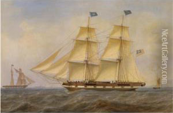 A Brig, Flying The Blue Peter, Outward Bound Off Pladda Island Oil Painting - William Clarke Wontnercyrene