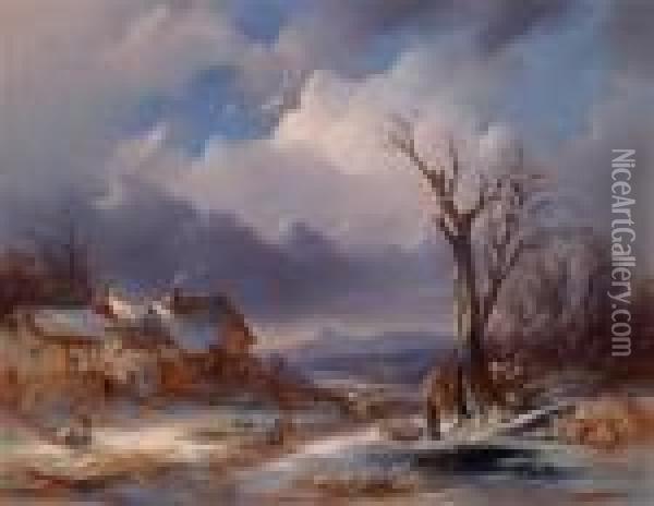 Eine Winterlandschaft Oil Painting - Josef Carl Berthold Puttner