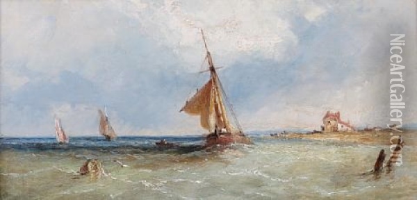 Fishing Boats In A Breeze Oil Painting - James E. Meadows