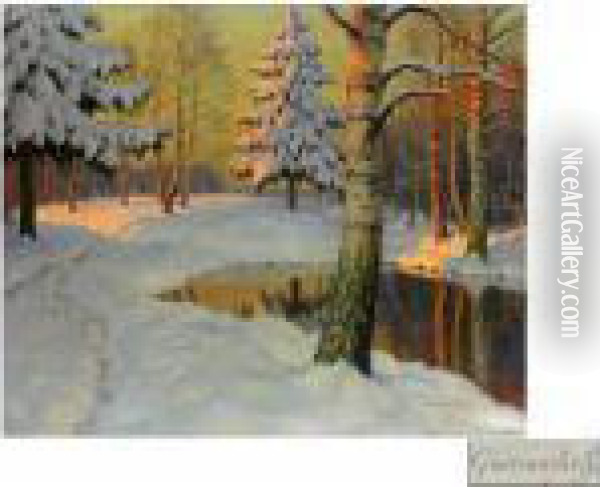 Winterliche Waldlandschaft Oil Painting - Michail Markianovic Germasev