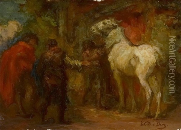 Beim Pferdehandler Oil Painting - Wilhelm Von Diez