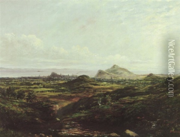 An Extensive Landscape With A View Of Edinburgh Beyond Oil Painting - John Burgess
