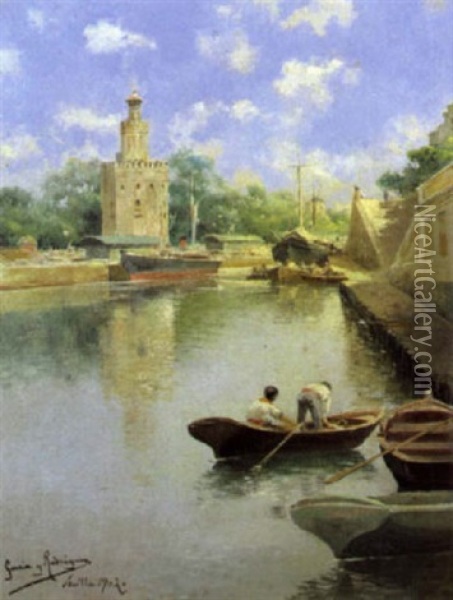 La Torre Del Oro, Sevilla Oil Painting - Manuel Garcia y Rodriguez