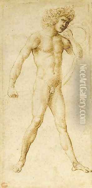 A standing nude holding a veil Oil Painting - Marcantonio Raimondi