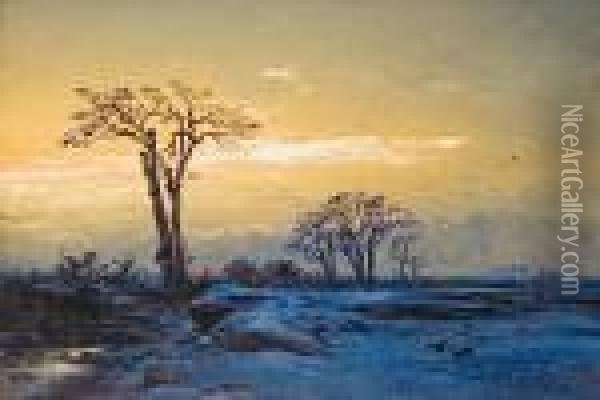 Abendlichiche Winterlandschaft Oil Painting - Eduard Hildebrandt