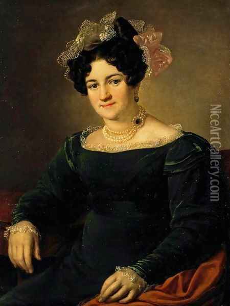 Portrait of P.I. Sapoznikova Oil Painting - Vasili Andreevich Tropinin