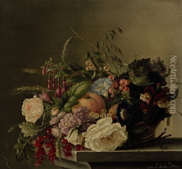 Korb Mit Blumen Und Fruchten Oil Painting - Adelheid Dietrich