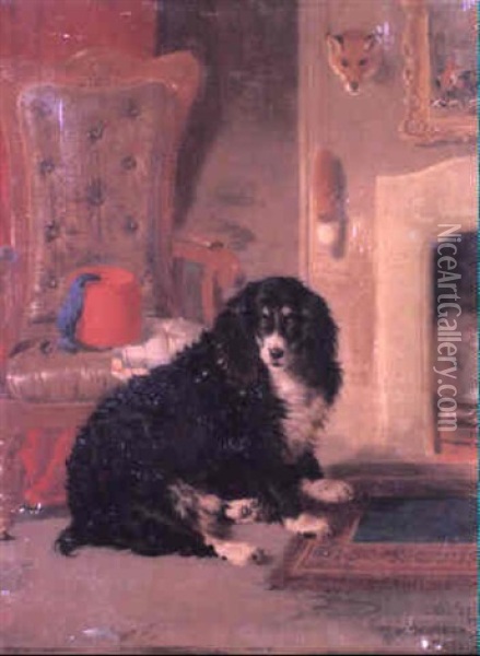 By His Master's Chair Oil Painting - William Malbon