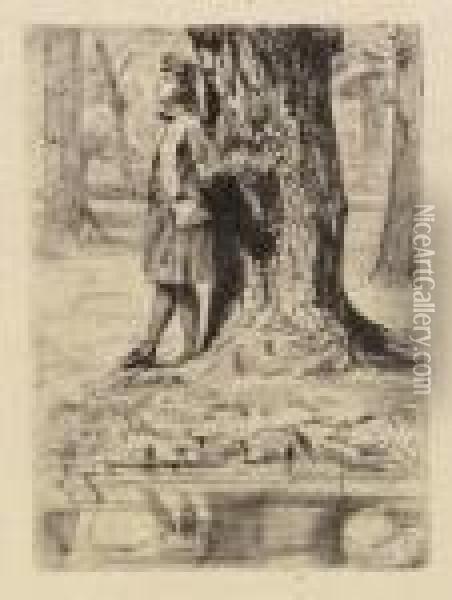 Seymour Standing Under A Tree Oil Painting - James Abbott McNeill Whistler