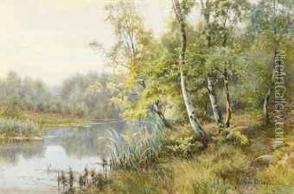 Silver Birchs On A Wooded River Bank Oil Painting - Walter Follen Bishop