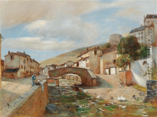 The Town Of Sierck In The Lorraine On The Moselle Oil Painting - Rudolf Ribarz