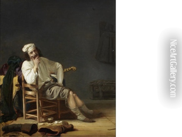A Musician Resting Oil Painting - Simon Kick