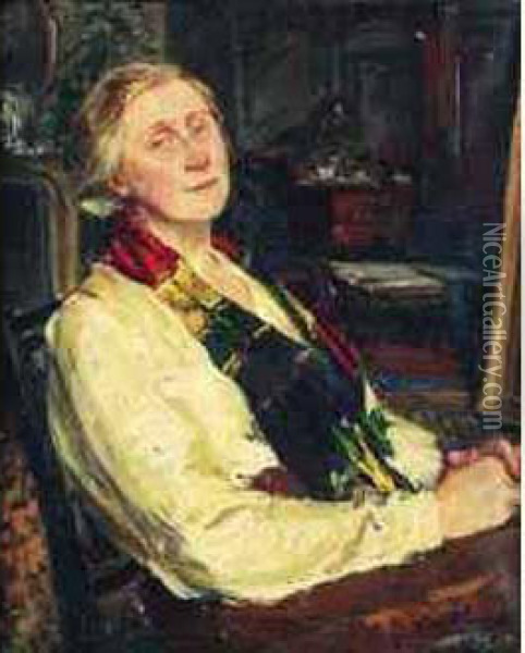 < Portrait De Marianne Vaudoyer >. Oil Painting - Jacques-Emile Blanche