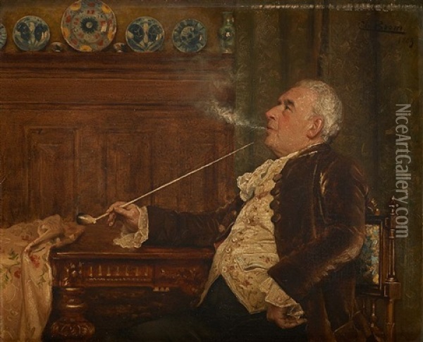 Le Fumeur De Pipe Satisfait Oil Painting - Charles Boom