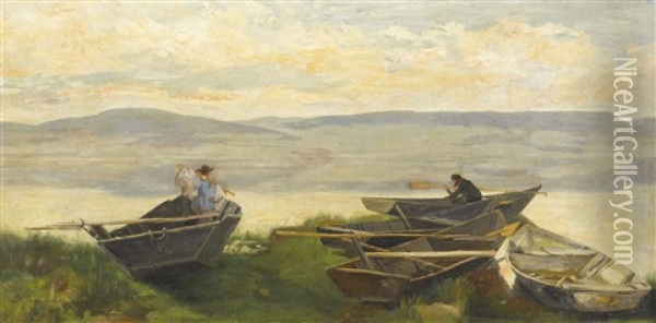 Fischerboote Am Ufer Des Neuenburgersees Oil Painting - Gustave Jeanneret