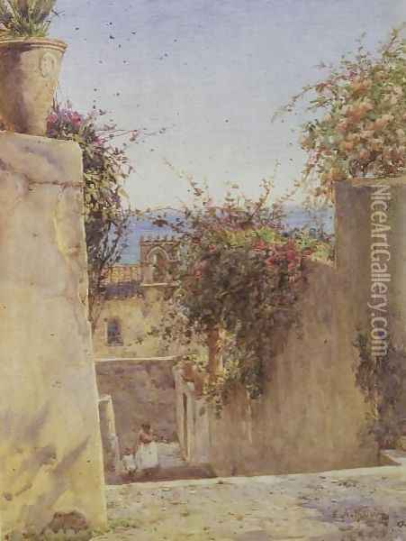 Street Scene Sicily Oil Painting - Ernest Arthur Rowe