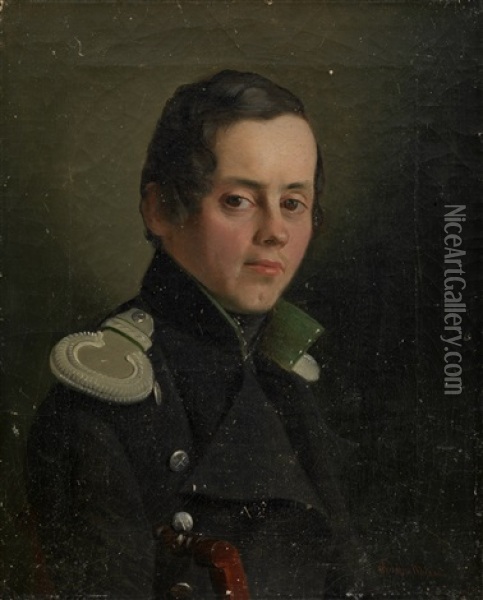 Portrait Of A Young Officer Oil Painting - Fedor Tulov
