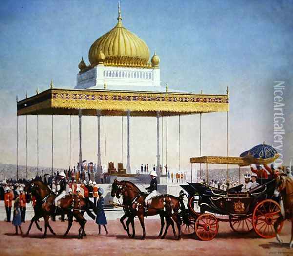 King George V at the Delhi Durbar, 1911 Oil Painting - Pemberton, John L.