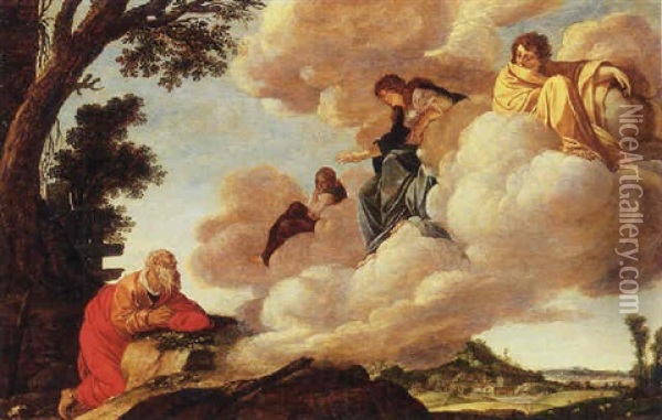 Abraham And The Three Angels Oil Painting - Jacob Symonsz Pynas