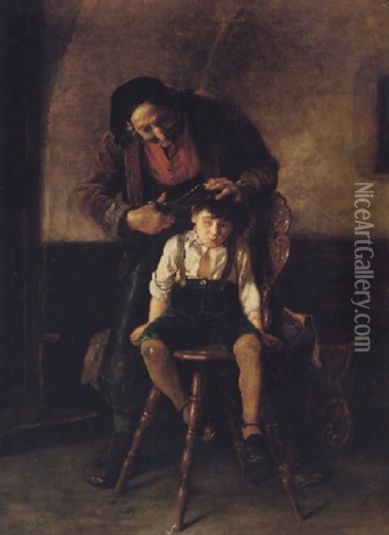 The Barber Oil Painting - Nikolaus Gysis