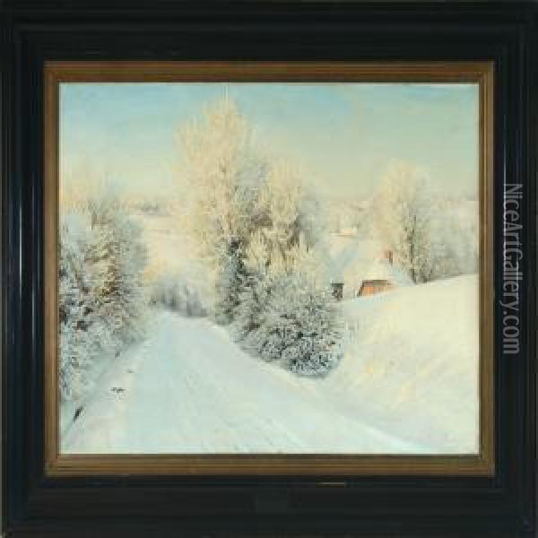 A Wintry Morning Oil Painting - Hans Agersnap