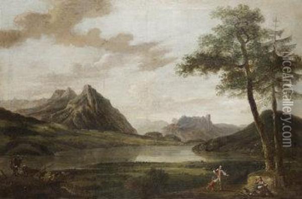 Figures In A Landscape (believed To Be The Lakes Of Killarney) Oil Painting - Jonathan Fisher