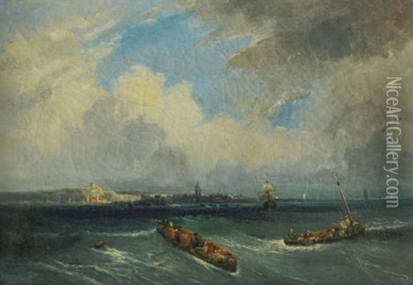 Port Presume De Boulogne Sur Mer Oil Painting - Carl Joseph Kuwasseg