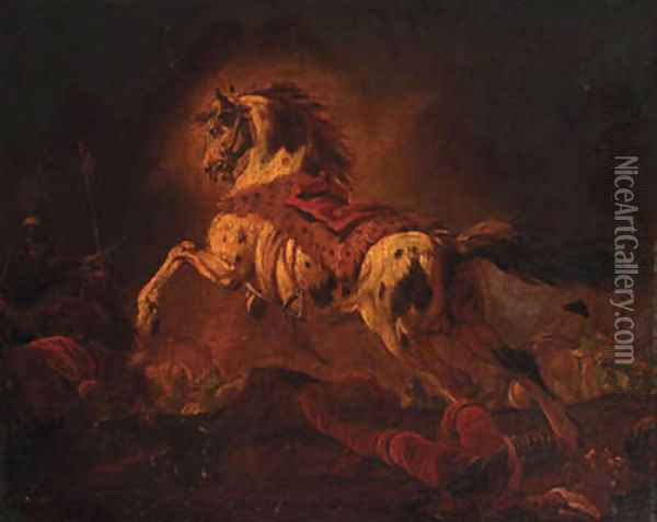 A grey charger rearing on a battlefield Oil Painting - Francesco Simonini