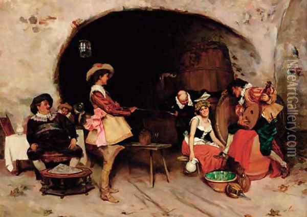 Serenading the barmaid in the tavern Oil Painting - Francesco Vinea