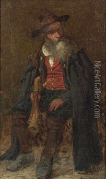 Portrait Of A Man With A Gun Oil Painting - John Joseph Enneking