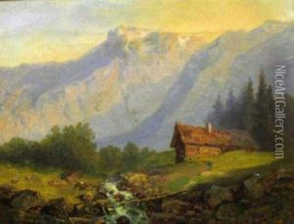 Landscape With Cottage Oil Painting - August Bedrich Piepenhagen