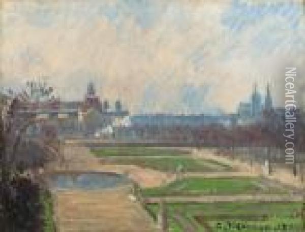 Le Bassin Des Tuileries Et Le Louvre Oil Painting - Camille Pissarro