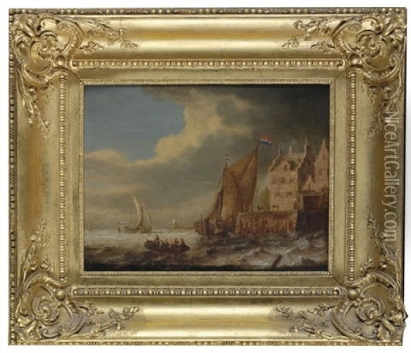 Dutch Shipping Off A Jetty Oil Painting - Bonaventura Peeters the Elder