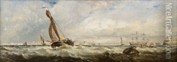 Dutch Vessel Off Portsmouth From The Buoy Oil Painting - Edwin Hayes