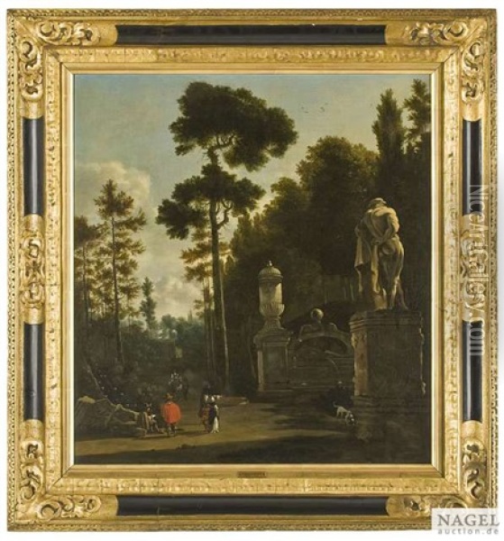 Parkallee Mit Eleganten Spaziergangern An Einer Brunnenanlage Oil Painting - Isaac de Moucheron