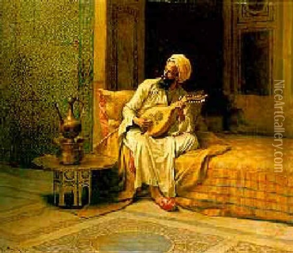 Musician In An Interior Oil Painting - Ludwig Deutsch