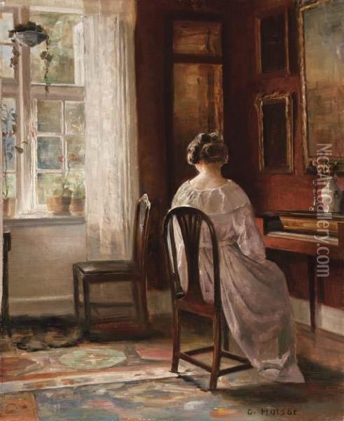 InteriaÂ¸r Med Siddende Kvinde (seated Lady In An Interior) Oil Painting - Carl Vilhelm Holsoe